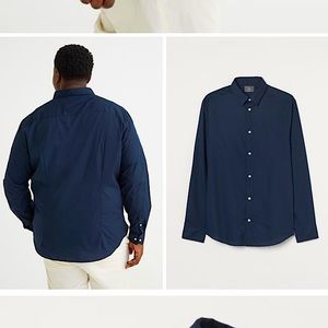 🆕H&M Size L Slimfit Turnover Shirt-Navy Blue